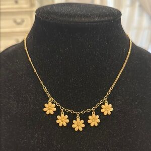 Vintage Lauren Conrad Gold Tone Daisy Floral Choker Collar Statement Necklace